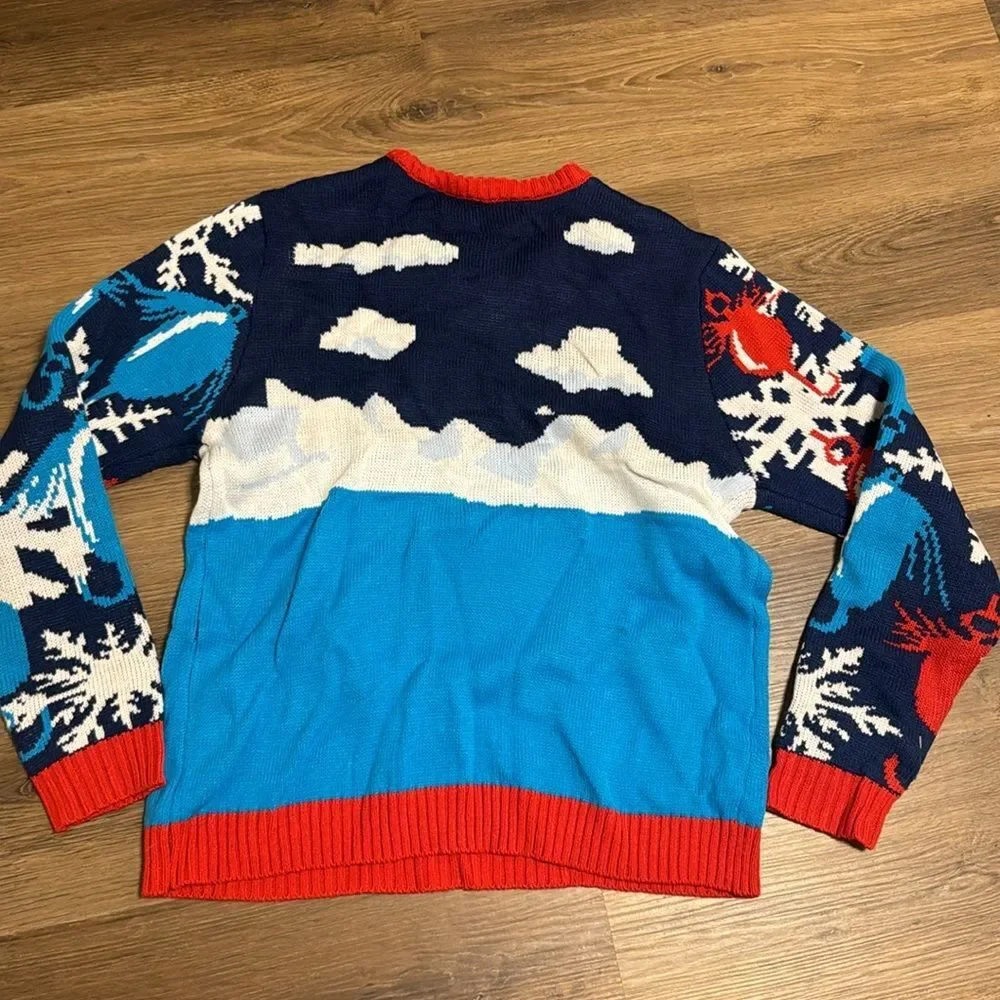 Blizzard Bay Santa Claus Fishing Mens Christmas Sweater Size Medium Xmas Ugly
